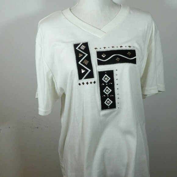 Woman's Black & White Tee Studded Shirt and Jacket Saint Germain Paris Large Vtg - Picture 4 of 4